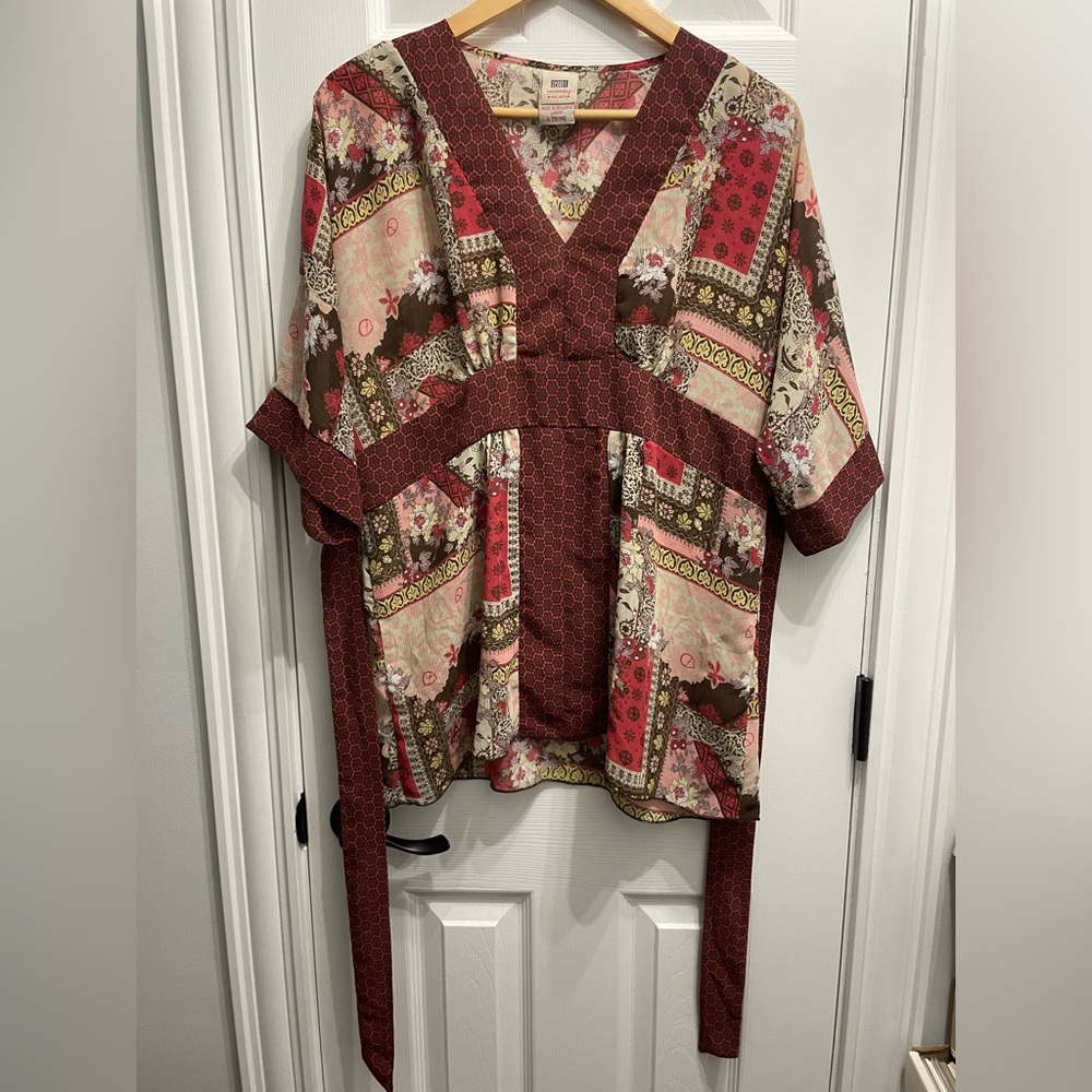 Y2K Faded Glory Boho Peasant Women’s Top Kimono Size Large Pink Patchwork